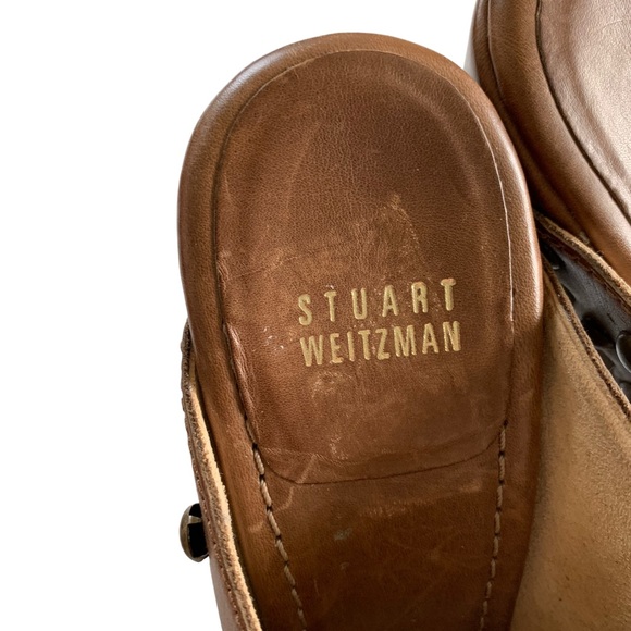Stuart Weizmann Brown Leather Platform Studded Clogs . - Picture 8 of 12
